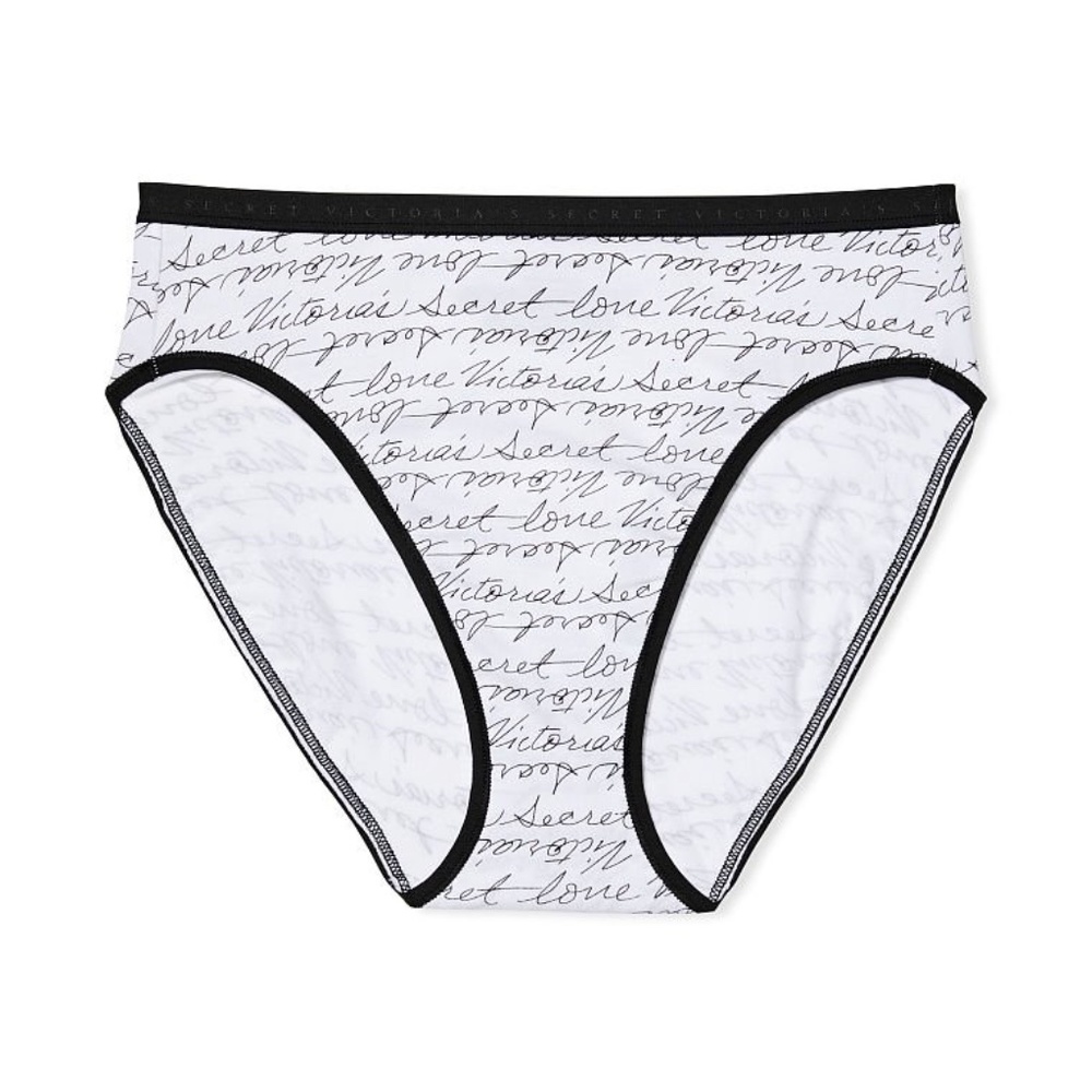 White W Black Writing Stretch Cotton High Leg Brief Panty